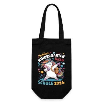Tschüss Kindergarten Hallo Schule 2024 Einhorn - Geschenkbeutel für Flaschen - Schwarz - Vorne