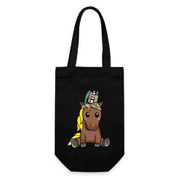 Hippie Pony Fohlen Pferd Ross Federn Gaul - Geschenkbeutel für Flaschen - Schwarz - Vorne