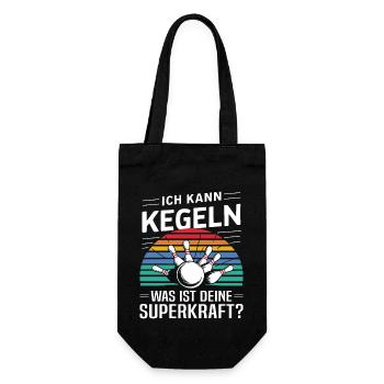 Ich kann kegeln was ist deine Superkraft Kegler - Geschenkbeutel für Flaschen - Schwarz - Vorne