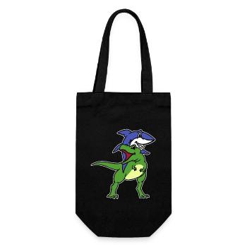 Funny Shark Riding T-Rex Dinosaur Graphic Novelty - Gift Bag for Bottles - black - Front