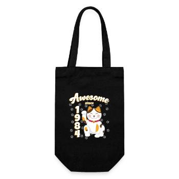 1984 Birthday Awesome since Cat Maneki neko - Gift Bag for Bottles - black - Front
