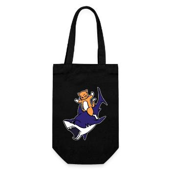 Chaton chevauchant un requin Drôle Chat mignon Jeu de mots graphique - Sac à bouteille - noir - Devant