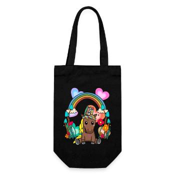 Geburtstag Hippie Pferd Regenbogen Pferde Kind - Geschenkbeutel für Flaschen - Schwarz - Vorne