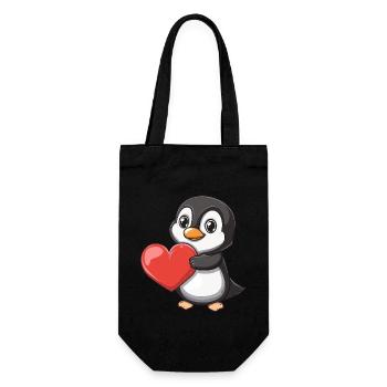 Cute Penguin Holding a Red Heart for Valentine's - Geschenkbeutel für Flaschen - Schwarz - Vorne