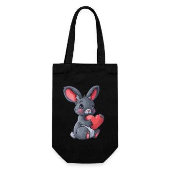 Cute Bunny Holding Heart Illustration Perfect for - Geschenkbeutel für Flaschen - Schwarz - Vorne