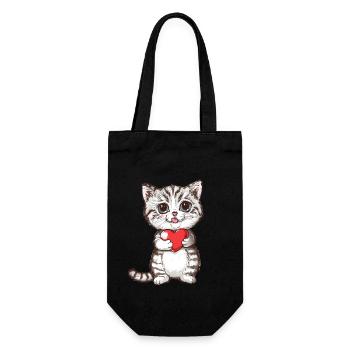 Cute Kitten Holding Red Heart Adorable Love Cat - Geschenkbeutel für Flaschen - Schwarz - Vorne