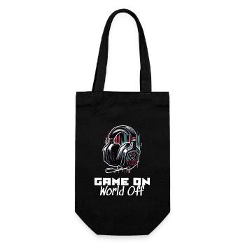 Game On World Off Gamer Sprüche Shirt - Geschenkbeutel für Flaschen - Schwarz - Vorne
