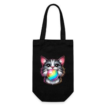 Katze LGBTQ Pride Month Regenbogen Kaugummi Lustig - Geschenkbeutel für Flaschen - Schwarz - Vorne