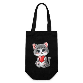 Cute Kitten Holding Heart Adorable Cat Art for - Gift Bag for Bottles - black - Front