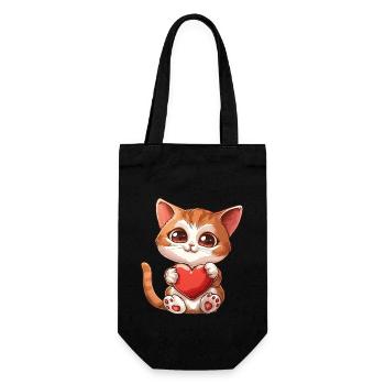 Adorable Kitten Holding Heart With Big Eyes - Geschenkbeutel für Flaschen - Schwarz - Vorne