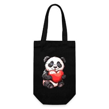 Adorable Panda Holding Heart Cartoon Illustration - Gift Bag for Bottles - black - Front