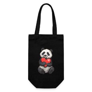 Cute Panda Holding Red Heart Drawing Perfect for - Geschenkbeutel für Flaschen - Schwarz - Vorne