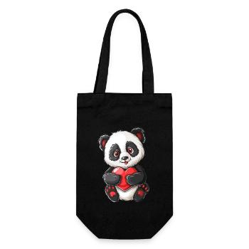Adorable Panda Holding Heart Illustration – Cute - Gift Bag for Bottles - black - Front