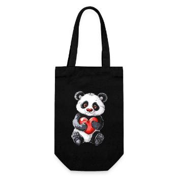 Adorable Panda Holding Red Heart For Panda Lovers - Gift Bag for Bottles - black - Front