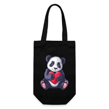 Cute Panda Holding Heart Adorable Animal Love - Geschenkbeutel für Flaschen - Schwarz - Vorne