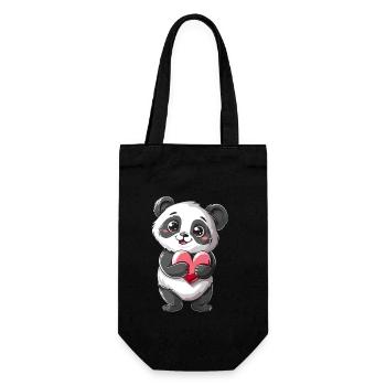 Adorable Panda tenant un coeur - Mignon Panda Kawaii - Sac à bouteille - noir - Devant