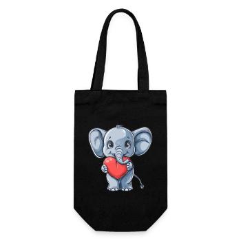 Cute Elephant Holding Heart Illustration for - Gift Bag for Bottles - black - Front