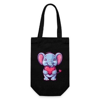 Adorable Elephant Holding Heart Cartoon - Geschenkbeutel für Flaschen - Schwarz - Vorne