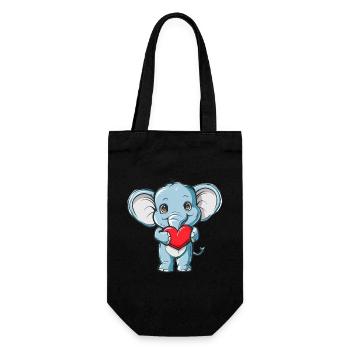 Adorable Elephant Holding Heart Cute Love - Geschenkbeutel für Flaschen - Schwarz - Vorne