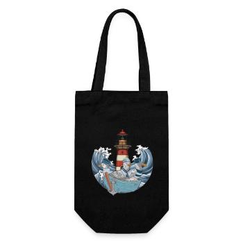 Seagulls Boat Shipping Lighthouse Waves Sea - Gift Bag for Bottles - black - Front