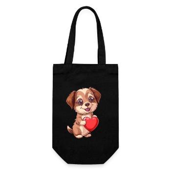 Cute Puppy Holding Heart Cartoon Design for Dog - Geschenkbeutel für Flaschen - Schwarz - Vorne