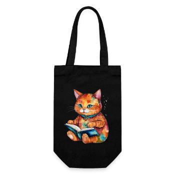 Katze Lesen Buch Bunt Lustig Tier Design Print - Geschenkbeutel für Flaschen - Schwarz - Vorne