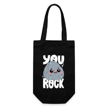 Du rockst! Stein-Wortwitz - Geschenkbeutel für Flaschen - Schwarz - Vorne
