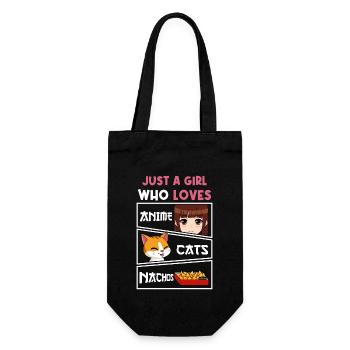 Just a Girl Who Loves Anime Cats Nachos - Geschenkbeutel für Flaschen - Schwarz - Vorne