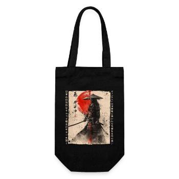 Samurai Kämpfer - Japanisches Ukiyo-e Kunstwerk - Geschenkbeutel für Flaschen - Schwarz - Vorne