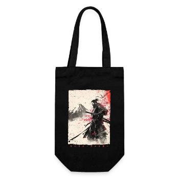 Samurai Kämpfer - Japanisches Ukiyo-e Kunstwerk - Geschenkbeutel für Flaschen - Schwarz - Vorne