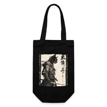 Samurai Cat Kawaii Japanische Ninja Katze - Geschenkbeutel für Flaschen - Schwarz - Vorne