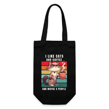 Coffee Cat Caffeine Retro Office Colleague Funny - Gift Bag for Bottles - black - Front