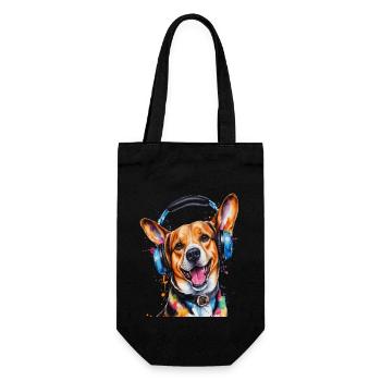Beagle Kopfhörer Hund Lustig Tier Design Print - Geschenkbeutel für Flaschen - Schwarz - Vorne