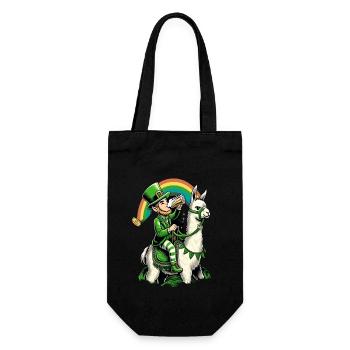 Lama reitender Leprechaun (Irischer Kobold) - Geschenkbeutel für Flaschen - Schwarz - Vorne
