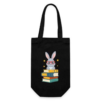 Lesender Hase Begeisterter Buchliebhaber Perfekter - Geschenkbeutel für Flaschen - Schwarz - Vorne