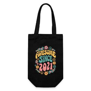 Awesome Since 2021 Blumen Hippie Geboren Jahr 2021 - Geschenkbeutel für Flaschen - Schwarz - Vorne