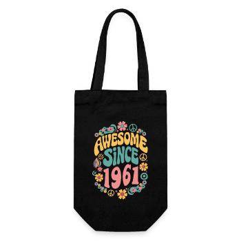 Awesome Since 1961 Flowers Hippie Born Year 1961 - Gift Bag for Bottles - black - Front