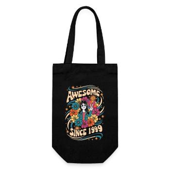 Jahrgang 1999 Hippie Geburtstag Retro Blumen - Geschenkbeutel für Flaschen - Schwarz - Vorne