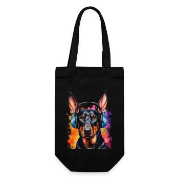 Dobermann Kopfhörer Hund Lustig Tier Design Print - Geschenkbeutel für Flaschen - Schwarz - Vorne