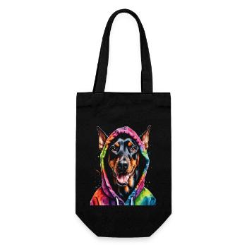 Dobermann Hoodie Hund Bunt Lustig Tier Print - Geschenkbeutel für Flaschen - Schwarz - Vorne