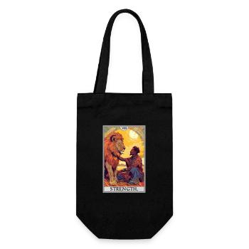 Tarotkarten Tarotkarte Strength Kraft - Geschenkbeutel für Flaschen - Schwarz - Vorne