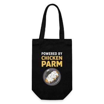 Powered By Chicken Parm Italienisches Essen - Geschenkbeutel für Flaschen - Schwarz - Vorne