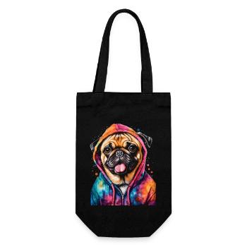 Mops Hoodie Hund Bunt Lustig Tier Design Print - Geschenkbeutel für Flaschen - Schwarz - Vorne