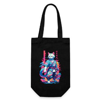 Samurai Cat Vaporwave Aesthetic Japan Art - Gift Bag for Bottles - black - Front