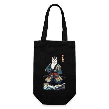 Samurai Cat Vintage Ukiyo-E Japanese - Gift Bag for Bottles - black - Front