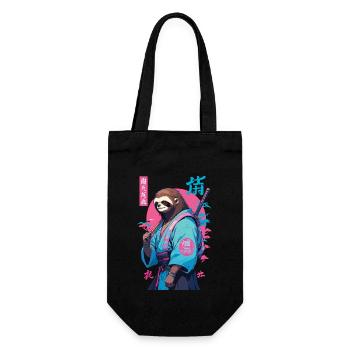 Samurai Faultier Aesthetic Vaporwave Stil - Geschenkbeutel für Flaschen - Schwarz - Vorne