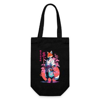 Kitsune Samurai Fuchs Aesthetic Vaporwave Stil - Geschenkbeutel für Flaschen - Schwarz - Vorne
