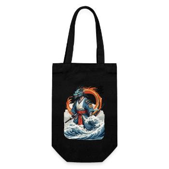 Dragon Samurai & Vintage Ukiyo-e Style Artwork - Gift Bag for Bottles - black - Front