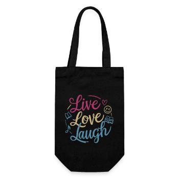 LEBE LIEBE LACHEN - Geschenkbeutel für Flaschen - Schwarz - Vorne