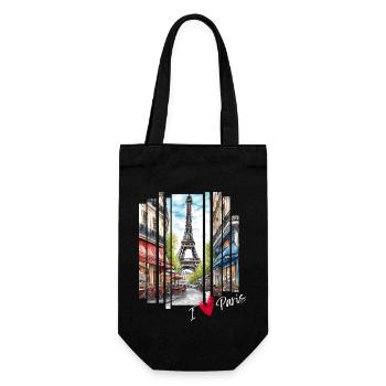 I love Paris: Eiffelturm und ein charmantes Café - Geschenkbeutel für Flaschen - Schwarz - Vorne